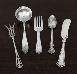 Oyster Fork 16.50, Hammered Sauce Ladle 24.00, Baby Fork 19.50, Espresso Spoon 19.50, Place Butter Knife 24.00