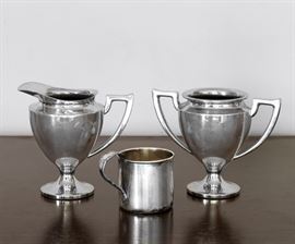 Silver Plate Creamer & Sugar 12.00, Baby Cup 75.00