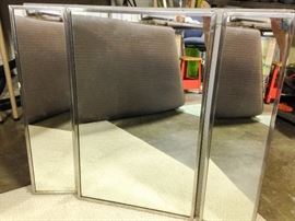 Vintage Powder Room Inset Cabinet w/3 Mirror Doors, Safety Lock Box & 2 Glass Shelves (26"w x 22"t x 3.5"d) 