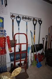 outdoor tools, rakes, shovels
