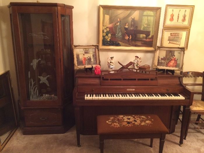 Baldwin Upright Piano, Marguerite Pearson Prints, Music Themed Prints, Music Décor, Glass Front Gun Cabinet, 