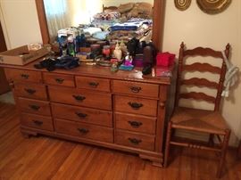 Tell City Maple Dresser w/ Mirror, Ladder Back Chair