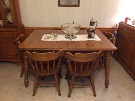 Vintage Maple Dining Table, Punch Bowl Set