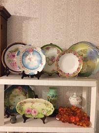 Hand Painted Bavarian Plates, Vintage Amber Grapes, Westmoreland Compote, Bristol Glass Cameo Vase