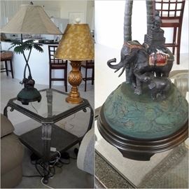 Frederick Cooper Elephant Lamp and Metal Pineapple Table Lamps
