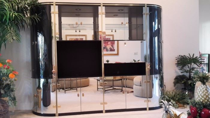 Black Mirrored with Glass 4 piece Entertainment Center
