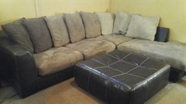 Leather and fabric sectional sofa
