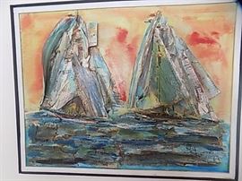 Wood 3D Sailboat Race Painting