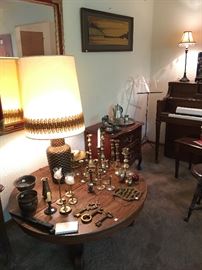 Brass collectibles, retro table lamp