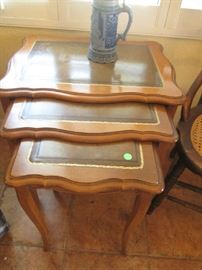 Nesting tables - three tables with leather tops