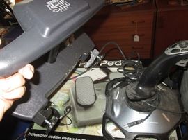 Flight simulating Pro Pedal, joy stick, yoke, headphones with box