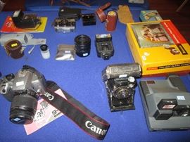 lots of misc. cameras and parts and pieces, Olympus, Vivatar, Canon, Rollei, Kodex, Brownie, Contaflex, Argus Ednalite, Polaroid