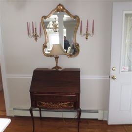 Slant Front inlaid Desk and mirror