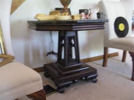 Victorian marble top ornate pedestal with step up base