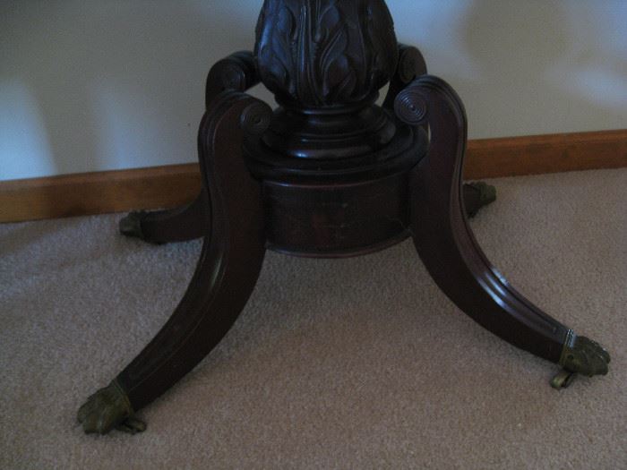 Victorian table ornate base - Swan topped brass claw feet legs