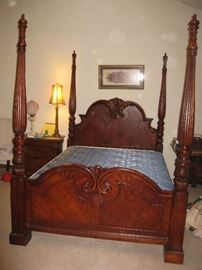 Wonderful 4 poster carved design on head & footboards.  Very solid Queen size 