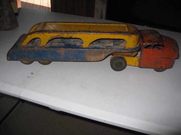 Vintage metal truck with trailer