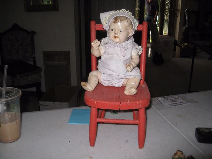 Vintage doll and chair