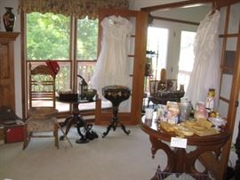 Vintage tables - chair - glassware and paper mache' table