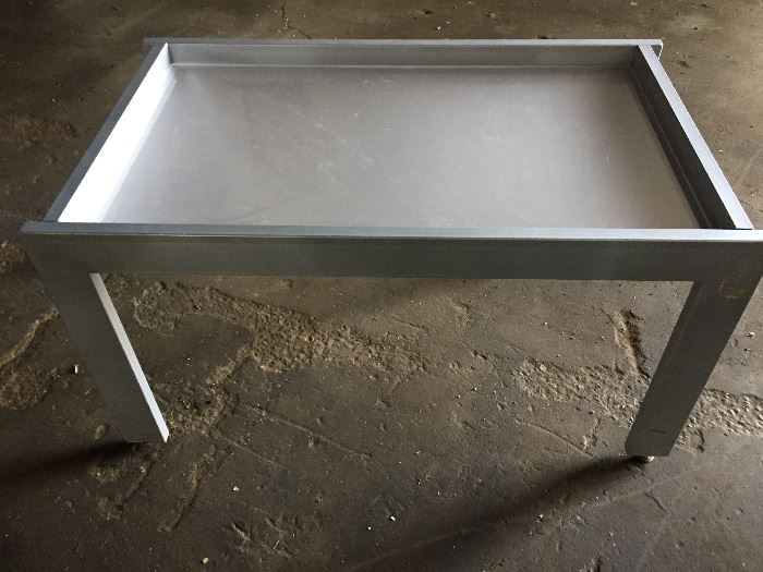Display table brushed stainless steel base plexi glass insert $40  ( 2 total )