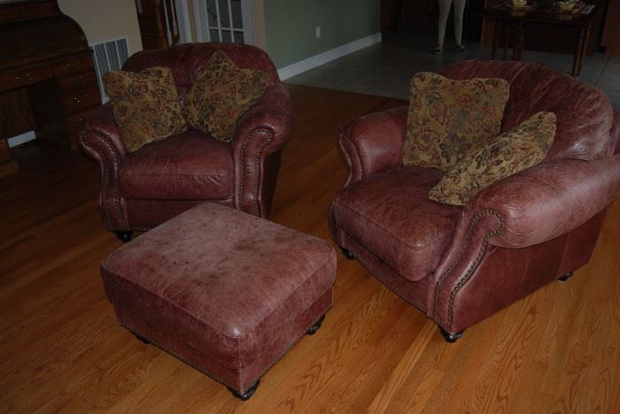 Brown Leather Chairs with Ottoman