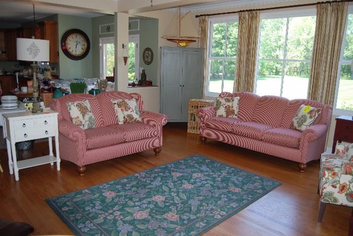 Red Checked Living Room Set with Paisley Chair