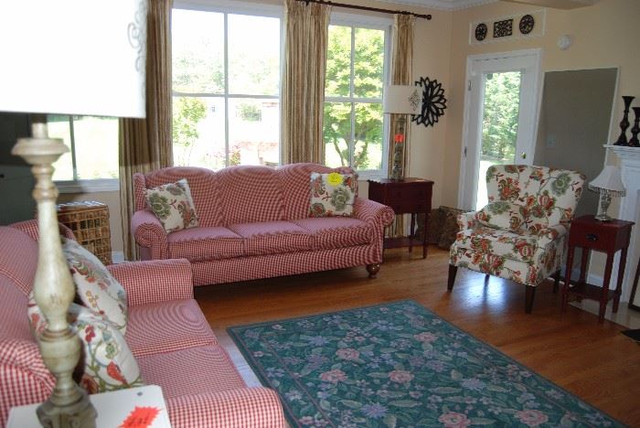 Red Checked Living Room Set with Paisley Chair