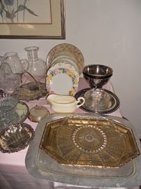 Silverplate trays & brass serving tray 