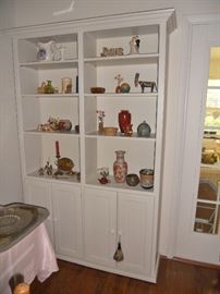 Oak handcrafted traditional bookcase--white with flat door panels and display shelves