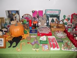 Christmas, Halloween and Easter decorations                       Barbie and Barbie & Ken collectible Harley Davidson dolls still in packages