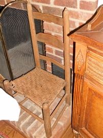 Old handmade chair with woven seat