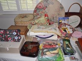 Great selection of crochet, knitting, needlepoint and rug hooking supplies--partially completed pieces as well as new canvases