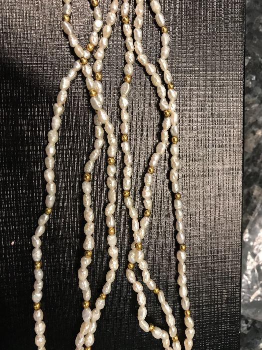 17" rice pearl with 18k clasp and beads