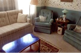 Reese Sale pair Lazy Boy chairs blue mirrored coffee table