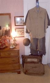 Reese Sale WWII work clothes, helmet, airforce luggage