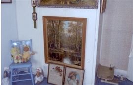 Reese Sale oil painting, vintage pictures and painted chair