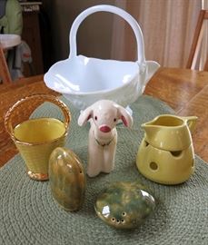 Milk glass basket, stoneware salt & petter, Misc. decorative items