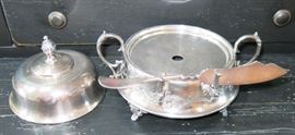 Silver plate butter dish w/ knife