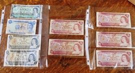 Vintage Canadian dollar bills
