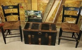 Vintage chairs, vintage trunk, etched mirror