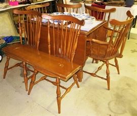 Heywood Wakefield drop leaf table, 6 chairs, 2 leaves (great wood, could be refinished)