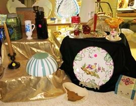Vintage glass, ruby flash dated pieces, CA pottery, carnival glass compote, etc.