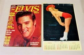Teen Beat Elvis magazine and Playboy Marilyn Monroe 1955 calendar page 