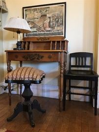 Hitchcock Desk, Desk Lamp, Piano Stool