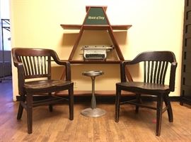 Vintage Office Armchairs, Atomic Standing Ashtray, Display Units