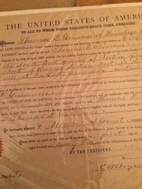 1873 Public Land Document  - Winnebego, Wisconsin - signature of President U.S. Grant