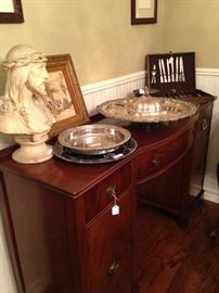 Small mahogany desk; bust of Jesus; 