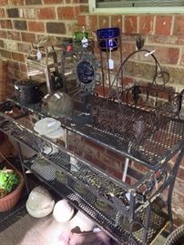 Black wrought iron potting table