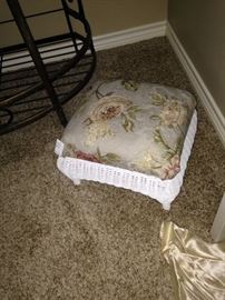 Small white wicker foot stool