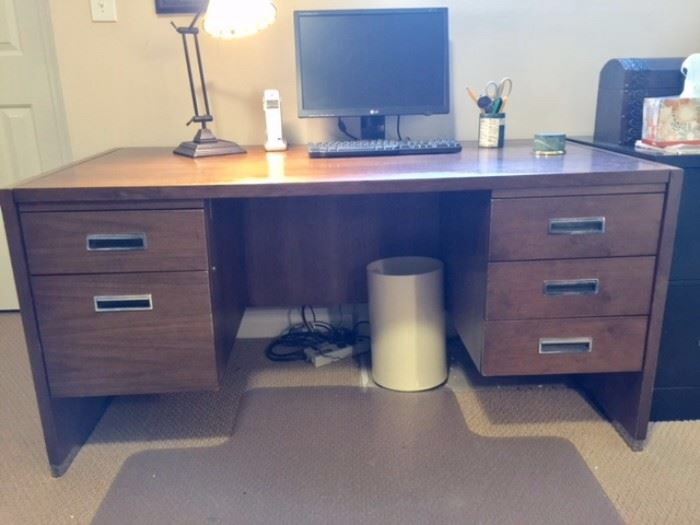 Vintage Wooden desk with 6 drawers 